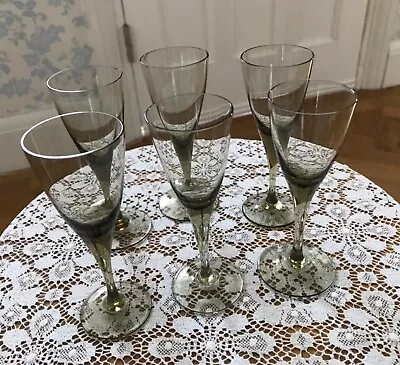 Buy Vintage 1970's Smokey With A Tinge Of Green Liquer Glasses X 6 , 11cmx 4 Cm • 20£