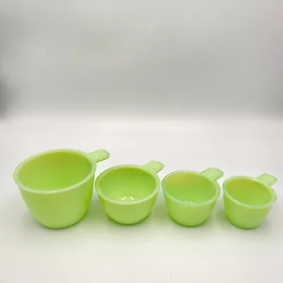 Buy Vintage Jeanette Glass Jadeite Jadite Tab-Handled Measuring Cups Glows Set Of 4 • 121.15£