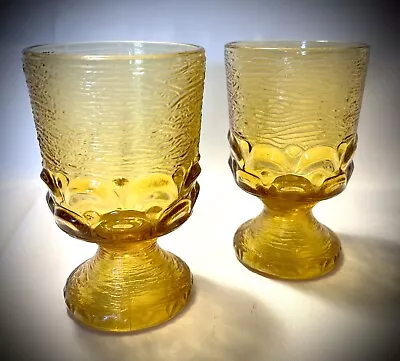 Buy 1970's Indiana Glass Amber Chunky Textured Wine Water Goblet Glasses - Set Of 2 • 13.98£