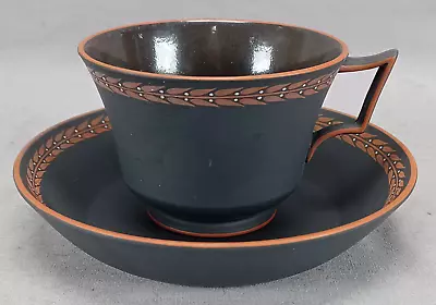 Buy Wedgwood Encaustic Decorated Etruscan Style Black Basalt Tea Cup & Saucer C.1815 • 617.40£