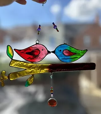 Buy Whimsical Love Birds On A Branch Suncatcher Stained Glass Art For Window • 14£