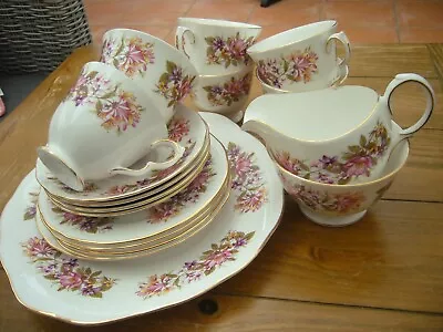 Buy Vintage Colclough Bone China Part Tea Set Pink Flowers Cups Saucers Plates Jug • 18£