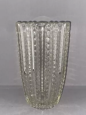 Buy VINTAGE ART DECO CLEAR GLASS PRESSED GLASS TALL VASE 19.5cm Tall CLEAN CRISP • 8£