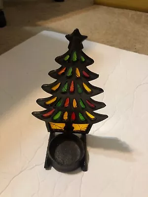 Buy Vintage Stained Glass Christmas Tree Candle Holder Crackle Glass Rare • 7.46£