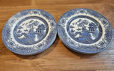 Buy 6 English Ironstone Tableware Eit BLUE WHITE WILLOW DINNER PLATES 25cm • 24.95£