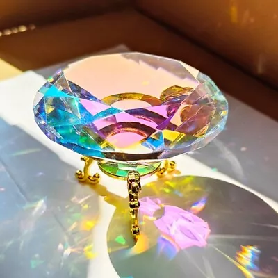 Buy 1X Large Colorful Crystal Glass Diamond Rainbow Gem Refraction Ornament 8CM Wide • 21.04£