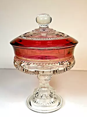 Buy King's Crown - Ruby Flashed Lidded Compote Or Candy Dish By Tiffin-Franciscan • 26.09£