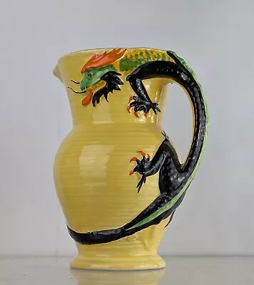 Buy BURLEIGH Ware Art Deco Pottery Yellow Dragon Handle Jug Pitcher Vintage C1930 • 38.95£