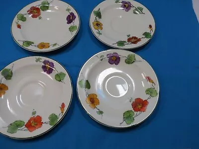 Buy Antique W H GRINDLEY CHELSEA  IVORY NASTURTIUM FLOWERS 4 SAUCERS MATCHING 5.3/4  • 18.41£