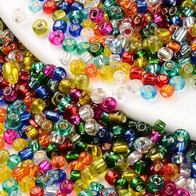 Buy Glass Seed Beads Mixed Colours 6/0 4mm Silver Lined 50g Pack • 2.99£