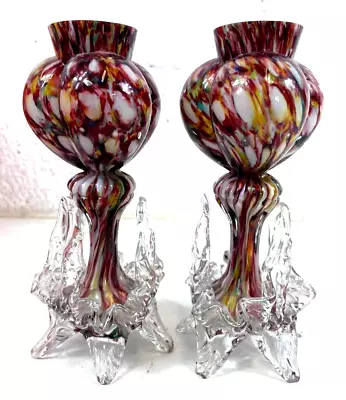 Buy Red Glass Art Tri-Lobed Heart Vases - Franz Welz Style • 16.99£