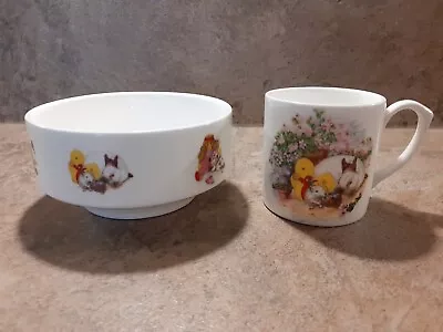 Buy Finsbury Bone China Vintage Children Bowl & Mug Chick Bunny Cat Dog Teddy Mouse • 15£