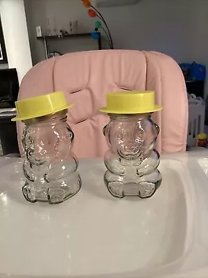 Buy Teddy Bear Glass Jars X 2 Lid & Yellow Hat Perfect For Honey Jam Sweets 280ml • 5£