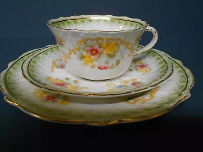 Buy Antique Vintage W.l.l Fine Bone China Tea Set Trio Hand Painted Yellow Pink Rose • 22£