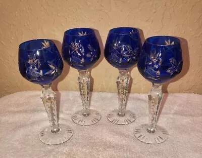 Buy Set Of Four Vintage Crystal Cobalt Blue Cut To Clear 2 Oz Cordials / Apéritifs • 44.73£