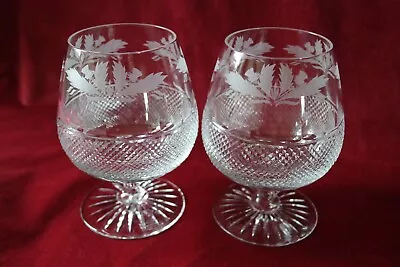Buy Edinburgh Crystal Thistle Pattern - Two Large Brandy Glasses - Signed • 120£