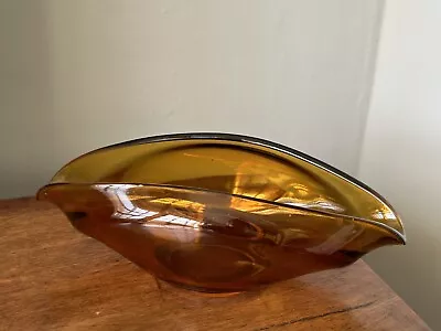 Buy VINTAGE NAZEING /SOWERBY Amber Glass Bowl Dish Ashtray Boat Shaped • 15£
