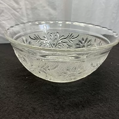 Buy Vintage Anchor Hocking Sandwich Pattern Clear Glass Scalloped Serving Bowl MCM • 18.64£