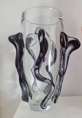 Buy Very Large V.Heavy Vintage Murano Art Glass Vase With Violet Cloud TrailsC1970'S • 58£
