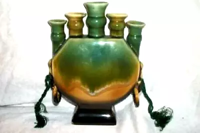 Buy Vintage Germany Tulipiere Vase Porcelain 5 Finger Neck Flambe Drip Glaze Rings • 158.52£