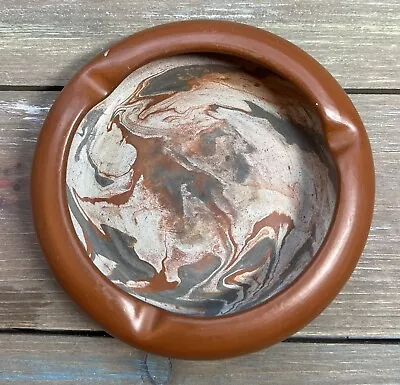 Buy Pottery Ashtray Trinket Folded Dish Swirl Base Brown Name Etched On Back • 7.46£