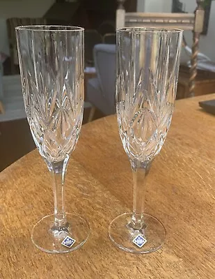 Buy Bohemian Crystal Cut Champagne Flutes / Glasses X 2 Lovely Condition • 9.99£