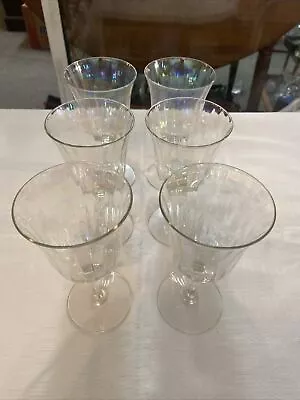 Buy 6 Iridescent Optic Paneled Art Deco 8 Oz Goblets Wine Glasses Mint Condition ￼ • 44.73£