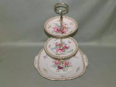 Buy Crown Staffordshire Englands Bouquet Bone China 3-Tier Hostess Cake Plate Stand • 24.95£