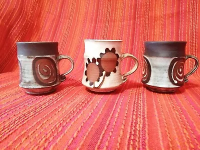 Buy 3 Briglin Pottery Mugs 2 Swirl Pattern & 1 Sunflower Pattern • 25£