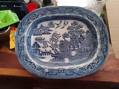 Buy Vintage Antique Willow Pattern Meat Platter Dish Plate Blue And White • 45.50£