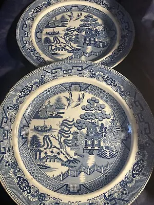 Buy Antique Blue Willow Dinner Plate 10” X 2 - Warranted Staffordshire- JM? • 10£