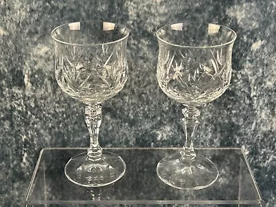 Buy Pair Of Vintage Crystal Cut Wine Glasses - 16cm Tall • 10£