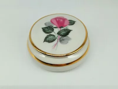 Buy Vintage Pink Rose Floral Design Genuine Bavarian Porcelain Lidded Trinket Box • 2£