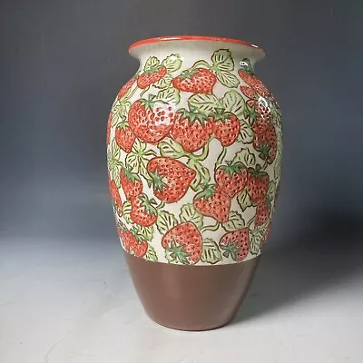 Buy Vintage L'ETACQ JERSEY POTTERY Hand Painted Strawberry Studio Pottery Vase • 24.95£