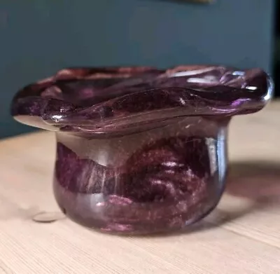 Buy Vintage Amethyst Purple Art Glass Bowl Abstract Tooled Rolled Rim Rough Pontil • 8£