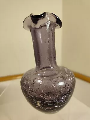 Buy Vintage Purple Hand Blown Crackle Art  Glass Vase Ruffle Rim Small 5  Tall MCM • 11.18£