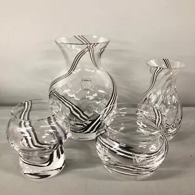 Buy Caithness Glass Black White Stripe Swirl X4 Bundle Charisma Vase Bowl C1990 -CP • 9.99£