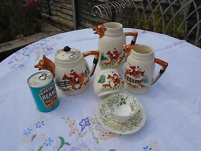Buy Vintage Portland Pottery Fox Hunting Teapot & Set + Cup/saucer /Tablecloth • 29£
