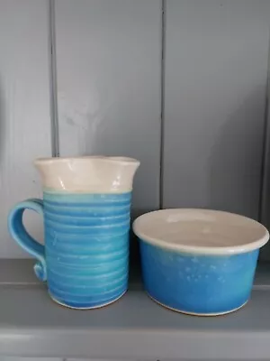 Buy Mull Art Studio Pottery Cream Jug And Sugar Basin Turquoise Blue  • 15£