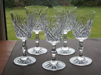 Buy 5 Quality Cut Crystal Tall Wine Glasses  - Ex Condition • 14.99£