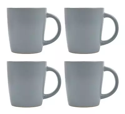 Buy Solid Grey Coffee Mugs Tea Cups Set Of 4 White Rim Stoneware Home Office 370ml • 15.95£