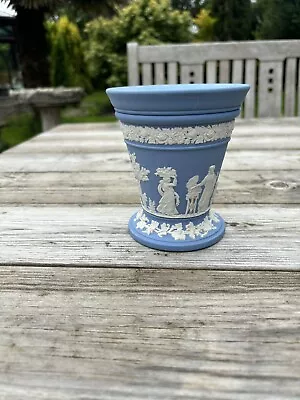 Buy Vintage 1978 Wedgwood Blue Jasperware Vase With Flower Insert 12 Cms Tall • 22£