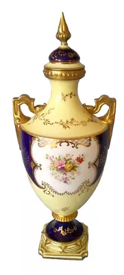 Buy 20th Century Coalport 2 Handled Vase & Cover Ornately Decorated With Cobalt Blue • 125£
