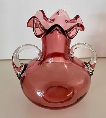 Buy Twin Handled Cranberry Glass Vase • 19.95£