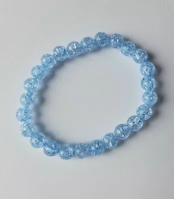 Buy Light Blue Crackle Glass Bracelet On Elastic • 3.10£
