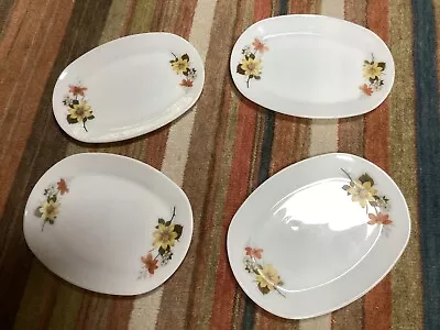 Buy 4 Vintage Retro JAJ Pyrex Autumn Glory Floral Oval Steak Dinner Plates 12  X 9  • 12£