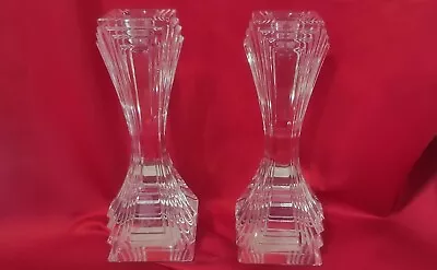 Buy Mikasa Lead Crystal Art Deco Skyline 7”H Candle Holder Set Of 2 Vtg • 21.39£