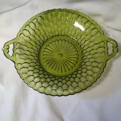 Buy VTG Indiana Glass Honeycomb Pattern Green Oval 2 Handled Relish Nut Dish 7.5” • 11.64£
