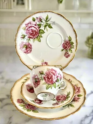 Buy VINTAGE Cabbage Rose 4 Pc Luncheon & Snack Set Royal Standard Orleans Bone China • 54.05£