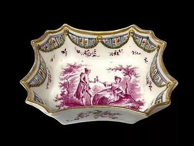 Buy Antique Meissen Style Edme Samson Dish Hand Painted Puce Watteau Scenes • 120£
